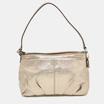 Coach Bronze Leather Baguette Bag In Gold