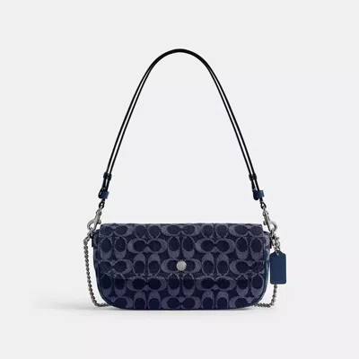 Coach Brook Flap Chain Bag In Signature Denim In Silver/deep Blue Multi