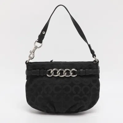 Pre-owned Coach Brooke Black Op Art Jacquard And Leather Hobo