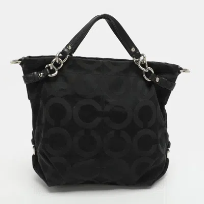 Pre-owned Coach Brooke Black Signature Satin And Leather Hobo