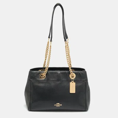 Pre-owned Coach Brooke Chain Carryall Black Leather Tote