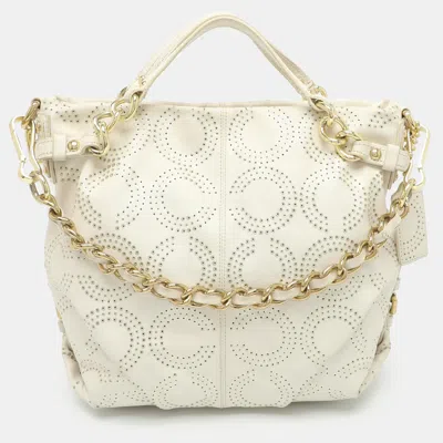 Pre-owned Coach Brooke Op Art White Signature Leather Shoulder Bag