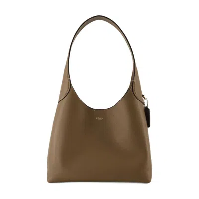 Coach Brooklyn 28 Dark Stone Leather Shoulder Bag In Taupe Leather