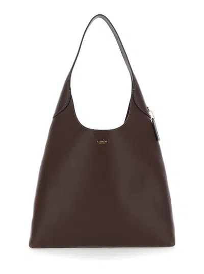 Coach Brooklyn Brown Shoulder Bag With Logo Lettering On The Front In Leather Woman