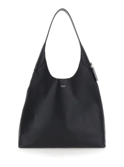 COACH 'BROOKLYN LARGE' BLACK SHOULDER BAG WITH LOGO LETTERING ON THE FRONT IN LEATHER WOMAN