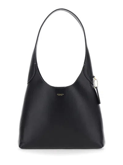 Coach Brooklyn Small Black Shoulder Bag With Logo Lettering On The Front In Leather Woman
