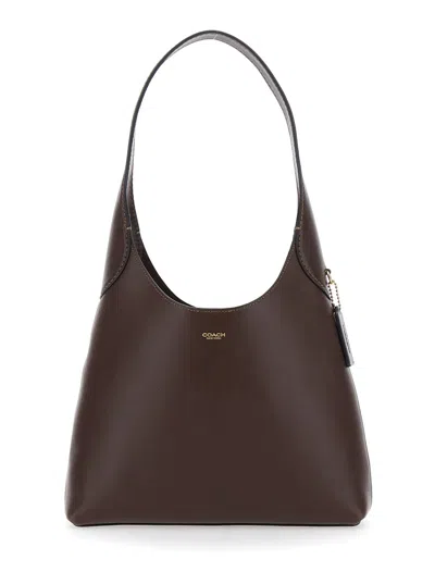 Coach Brooklyn Small Brown Shoulder Bag With Logo Lettering On The Front In Leather Woman