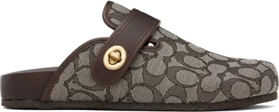 Coach Brown Blake Signature Jacquard Clog Loafers In Oak / Maple