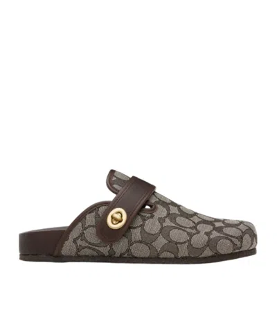 Coach Brown Blake Signature Jacquard Clog Loafers In Oak/maple