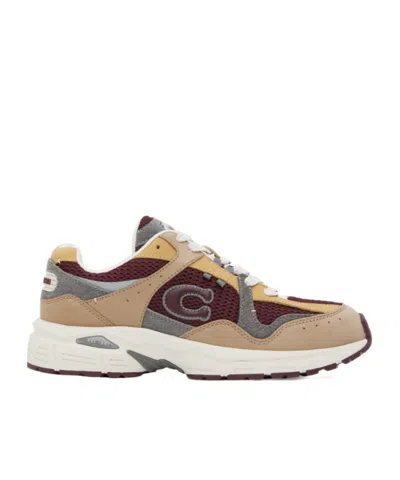 Coach Brown  Burgundy C301 Sneakers In Taupe/merlot