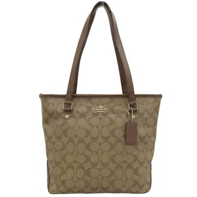 Pre-owned Coach Brown Coated Canvas Leather Handbag Tote Bag ()