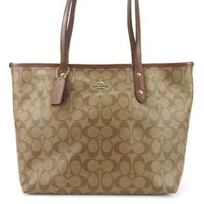 Pre-owned Coach Brown Coated Canvas Leather Tote Bag ()