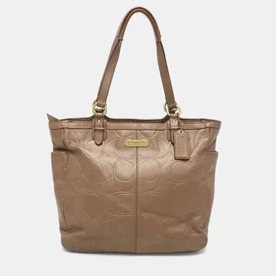 Pre-owned Coach Brown Embossed Leather South Tote