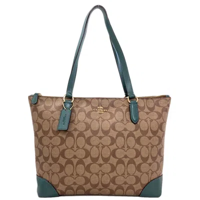 Pre-owned Coach Brown Green Leather Tote Bag () In Multi