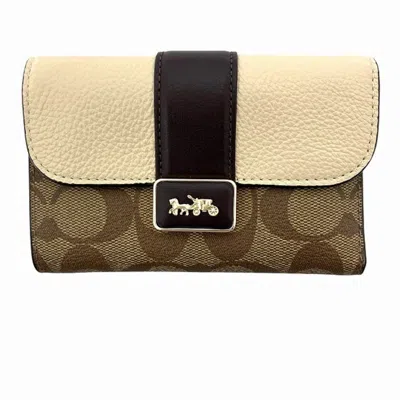 Pre-owned Coach Brown Khaki Pvc Leather Wallet (bi-fold) () In Brown, Khaki