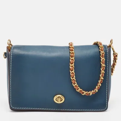 Coach /brown Leather Dinky Crossbody Bag In Blue