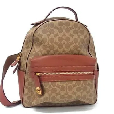 Pre-owned Coach Brown Leather Pvc Backpack Handbag Shoulder Bag ()