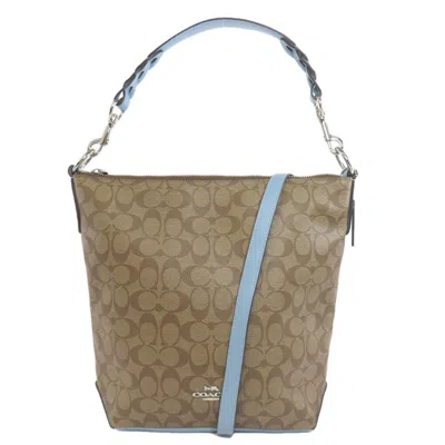 Pre-owned Coach Brown Light Blue Pvc Shoulder Bag () In Brown, Light Blue