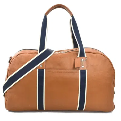 Pre-owned Coach Brown Navy White Leather Boston Bag Handbag ()