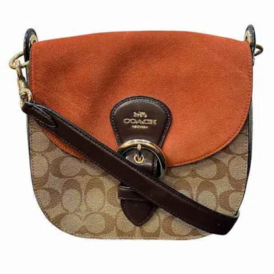 Pre-owned Coach Brown Orange Pvc Suede Leather Shoulder Bag () In Multi