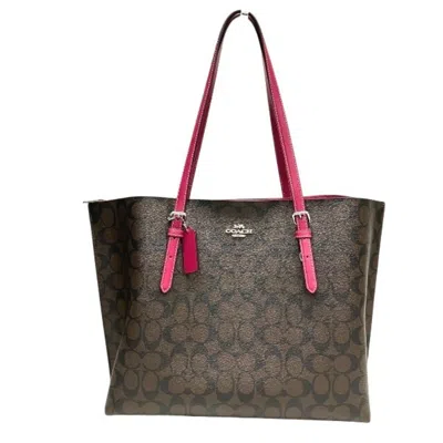 Pre-owned Coach Brown Pink Signature Line Shoulder Bag Tote Bag () In Brown, Pink