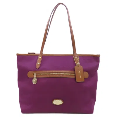 Pre-owned Coach Brown Purple Canvas Tote Bag () In Brown, Purple