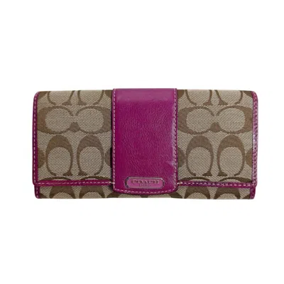 Pre-owned Coach Brown Purple Signature Line Long Wallet (bi-fold) () In Brown, Purple