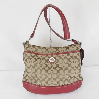 Pre-owned Coach Brown Red Color Canvas Leather Shoulder Bag () In Multi