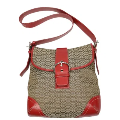 Pre-owned Coach Brown Red Color Canvas Shoulder Bag () In Brown, Red Color
