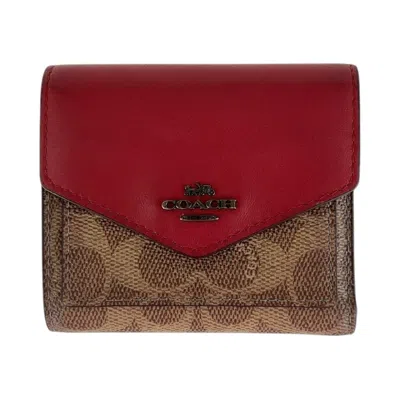 Pre-owned Coach Brown Red Color Pvc Leather Wallet (tri-fold) () In Multi