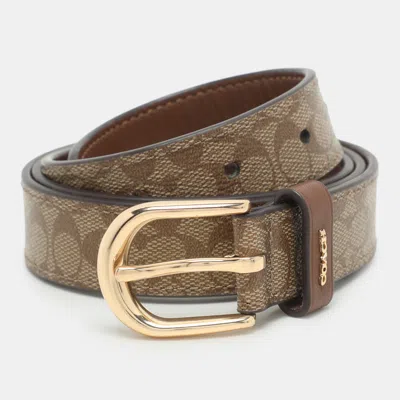 Pre-owned Coach Brown Signature Coated Canvas And Leather Buckle Belt M