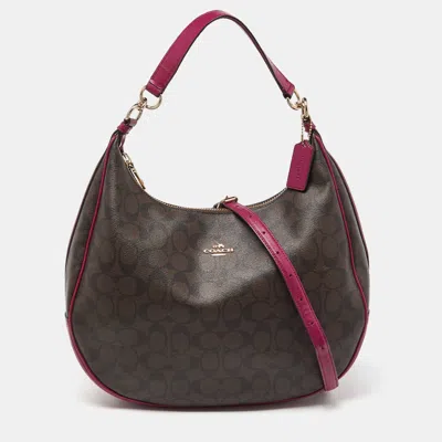 Coach /brown Signature Coated Canvas And Leather Harley Hobo In Purple