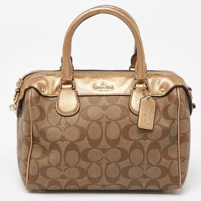 Pre-owned Coach Brown Signature Coated Canvas And Leather Mini Bennett Satchel