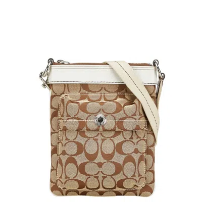 Pre-owned Coach Brown White Canvas Leather Shoulder Bag () In Multi