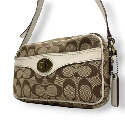Pre-owned Coach Brown White Canvas Leather Shoulder Bag () In Multi