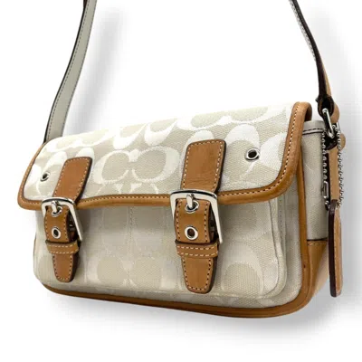 Pre-owned Coach Brown White Leather Canvas Shoulder Bag () In Multi