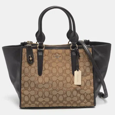 Pre-owned Coach Brown/beige Signature Canvas And Leather Crosby Carryall Satchel