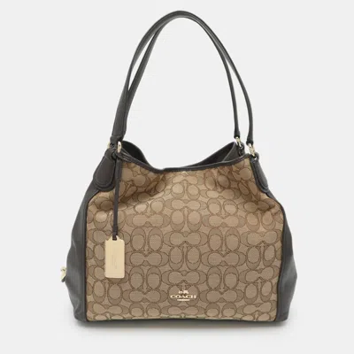 Pre-owned Coach Brown/beige Signature Canvas And Leather Edie 31 Shoulder Bag