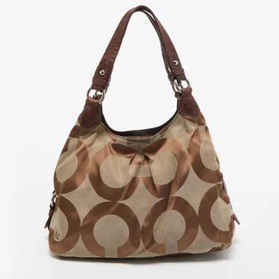 Coach Brown/beige Signature Canvas And Leather Shoulder Bag