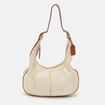 Pre-owned Coach Brown/off White Leather East West Zoe Hobo