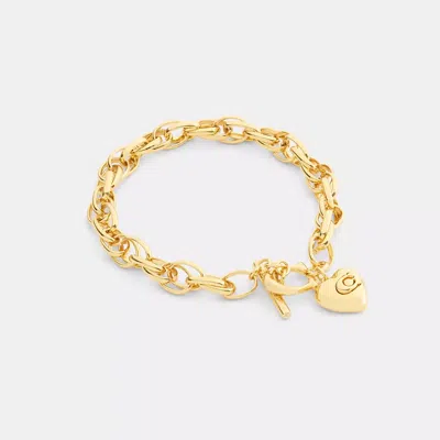 Coach Brushed Link Heart Chain Bracelet In Gold