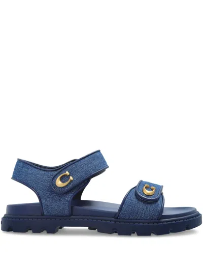 Coach Brynn Denim Touch-strap Sandals In Deep Blue