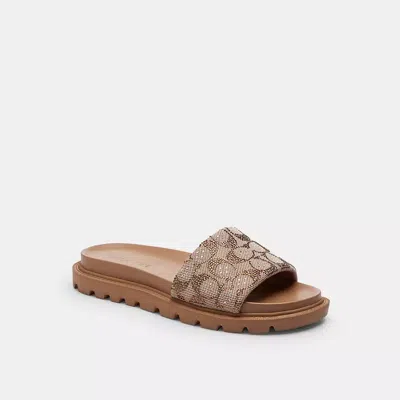 Coach Brynn Slide Sandal In Crystal Signature Jacquard In Brown