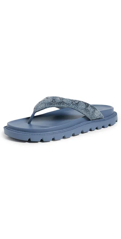 Coach Brynn Thong Sandals Denim Crystals In Blue