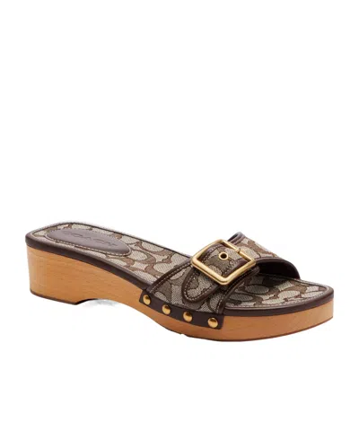 Coach Buckle Detail Slippers In Brown