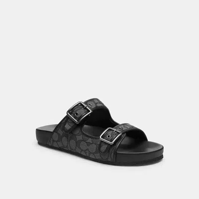 Coach Buckle Strap Sandal In Signature Jacquard In Black