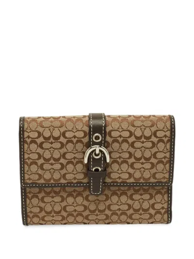 Pre-owned Coach Buckle Trifold Wallet In Neutral