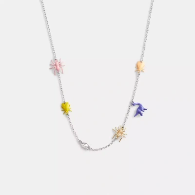 Coach Bug Charm Necklace In Silver/multi