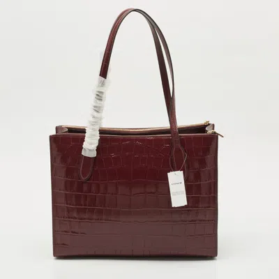 Pre-owned Coach Burgundy Croc Embossed Leather Nina Tote
