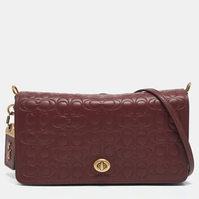 Pre-owned Coach Burgundy Signature Embossed Leather Dinky Crossbody Bag